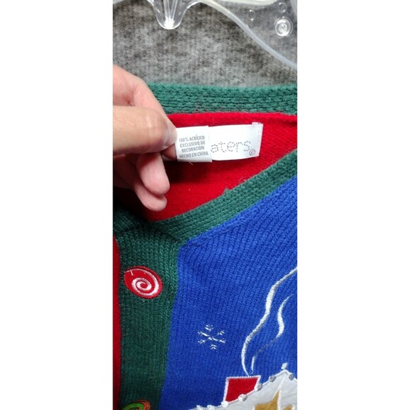 Jolly Ugly Sweater Unisex Med. Christmas Holiday V Neck Gingerbread House Snow - Picture 4 of 7